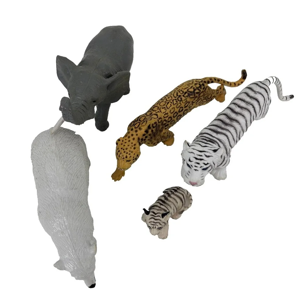 AAA PVC Jungle Arctic Animals Figures Lot‎ of 5 White Tiger Elephant Leopard